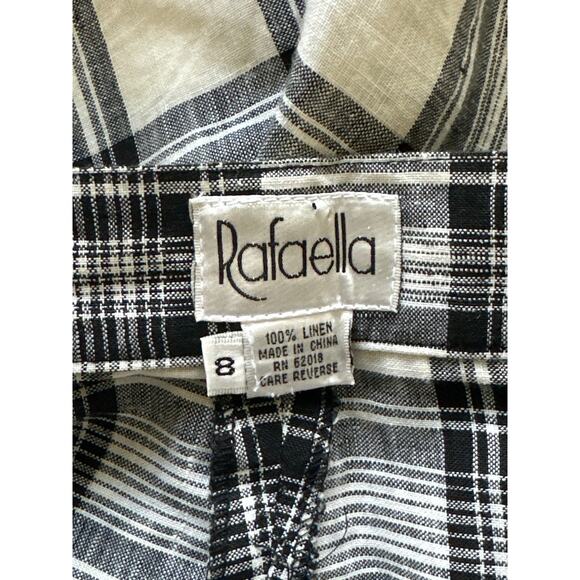 VTG Linen Fall Mom Bermuda Shorts 8 Black Cream Plaid Jorts City Fall Preppy - Picture 8 of 12